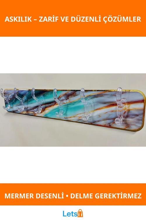 Mermer Desenli Şeffaf Yapışkanlı Askılık Fonksiyonel Duvar Askısı