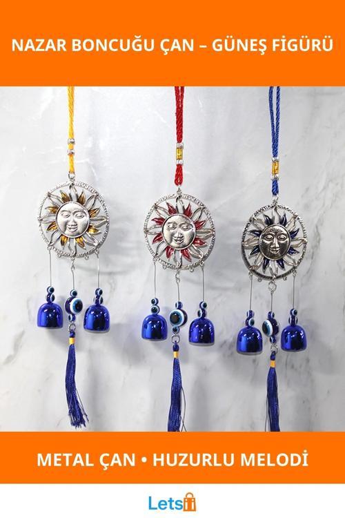 Metal Nazar Boncuğu Çan Güneş Figürü Dekoratif Ürün