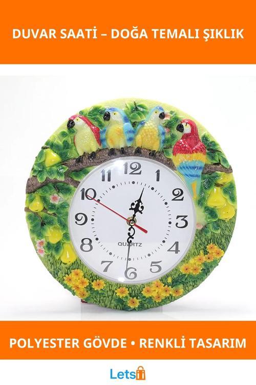 Renkli Papağanlı Polyester Duvar Saati