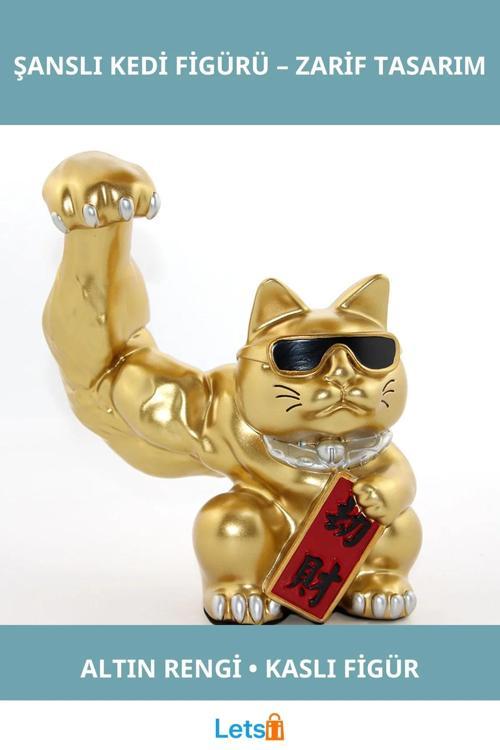 Altın Renkli Polyester Şanslı Kedi Figürü Eğlenceli Dekorasyon