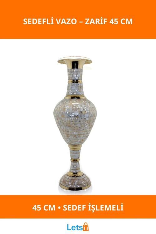45 Cm Pirinç Sedefli Şık Dekoratif Vazo