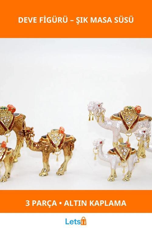 Swarovski Taşlı Estetik 3 Adet Deve Figürü