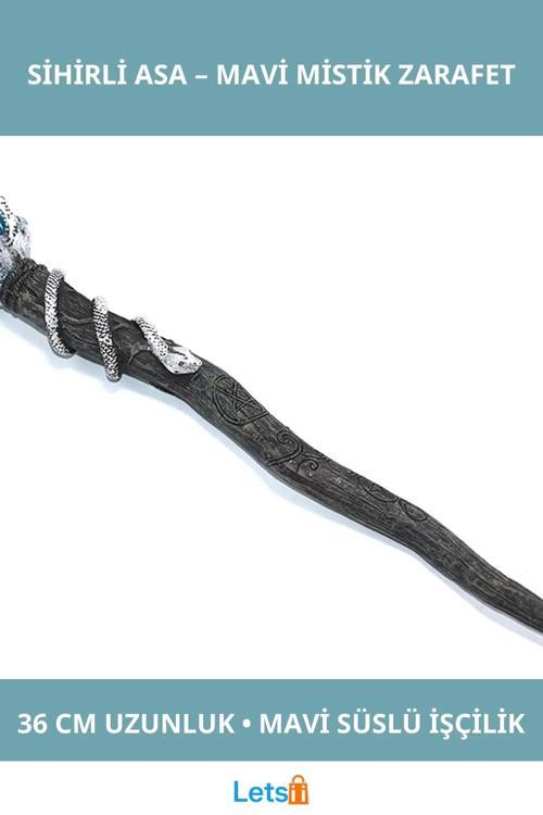 Polyester Sihirli Asa Mavi Detaylı 36 cm Fantastik Büyü Asası