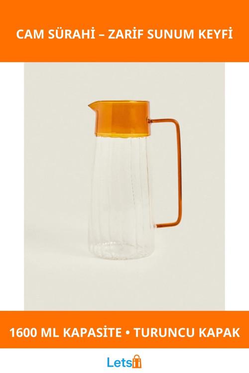 Turuncu Detaylı Şık Cam Sürahi 1600 ml