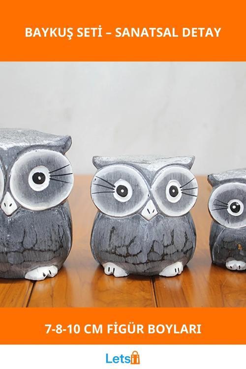 Doğal Ahşap 3'lü Baykuş Figürü Seti 7cm, 8cm, 10cm