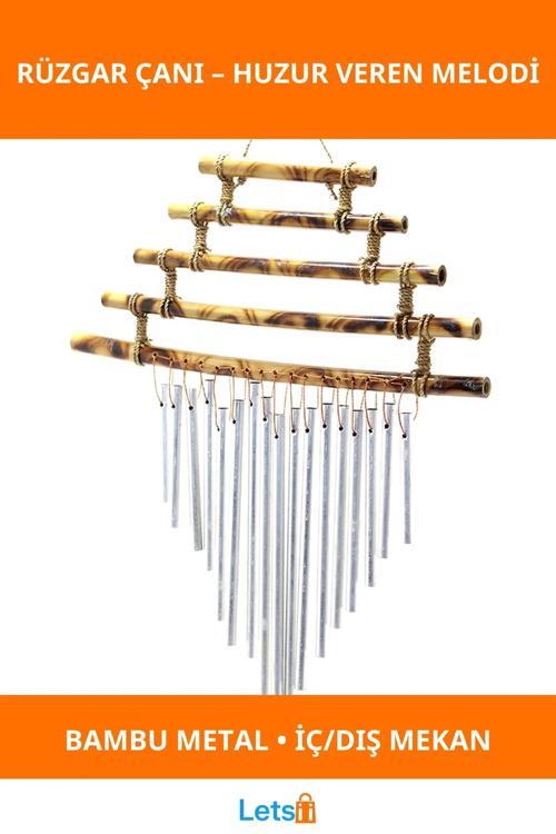 Bambu 5 Katlı Metal Rüzgar Çanı Bahçe ve İç Mekan Dekorasyonu