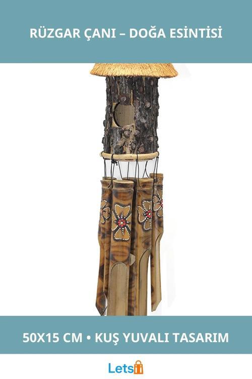Bambu Kuş Yuvalı Zarif Rüzgar Çanı 50x15 cm