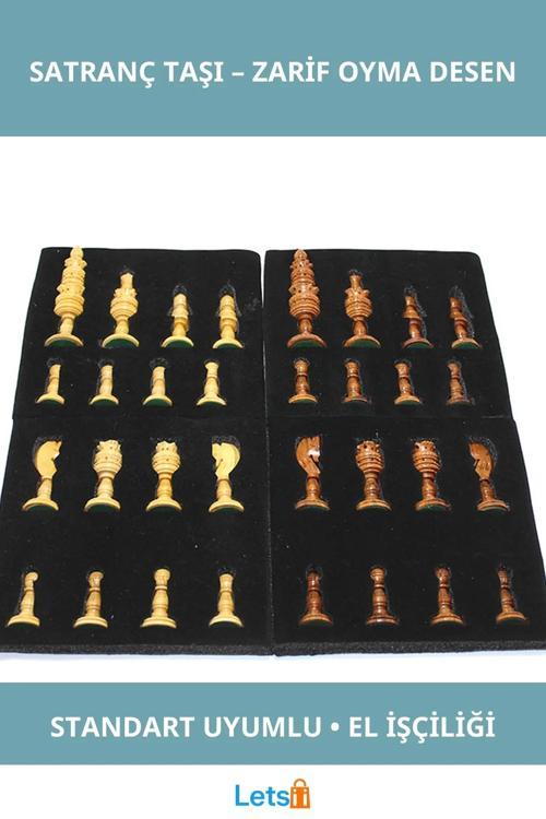 Ahşap El Yapımı Zarif Detaylı Satranç Taşı Seti 32 Adet