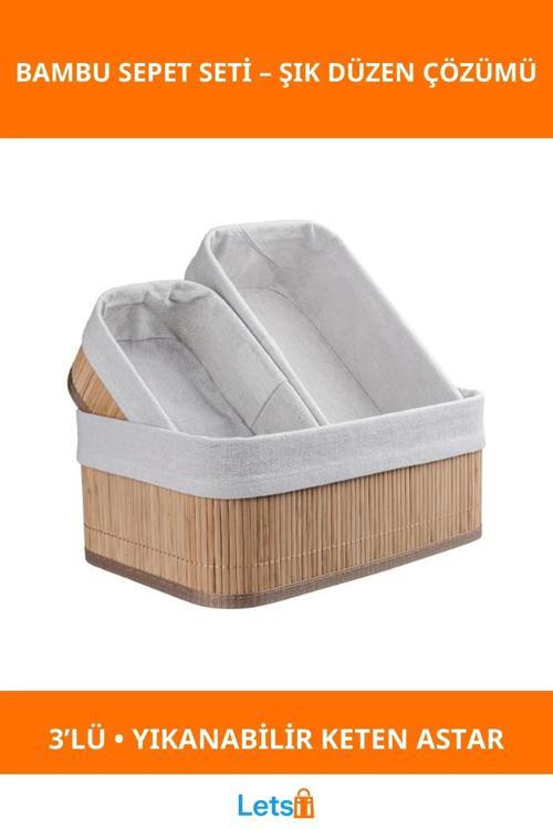 Bambu Üçlü Sepet Seti Şık ve Fonksiyonel Düzenleyici