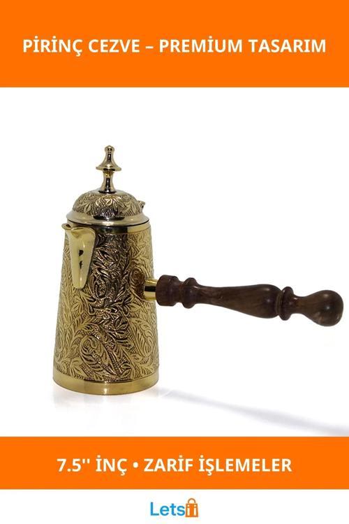Ahşap Saplı Şık Pirinç Cezve 7.5 İnç Türk Kahvesi Pişirme