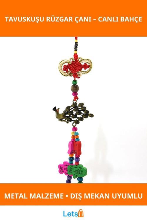 Tavuskuşu Tasarımlı Renkli Metal Rüzgar Çanı