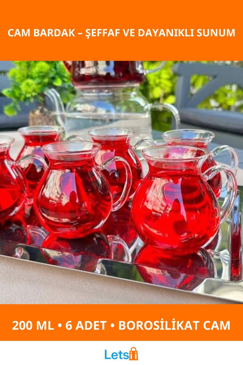 Şık Dayanıklı 200 ml Borosilikat Cam Bardak 6 Adet