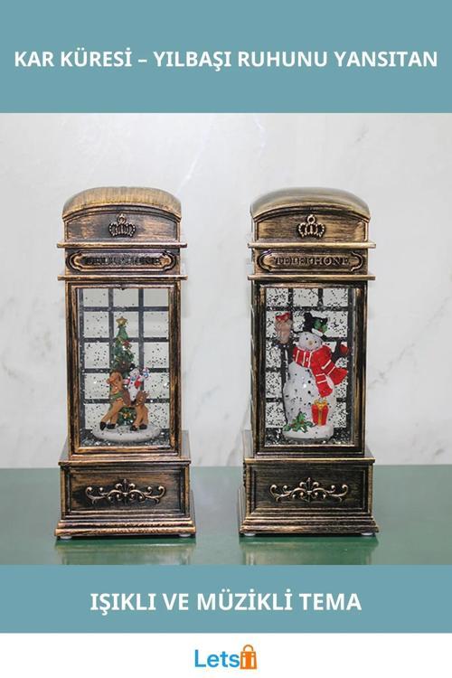 Telefon Kulübesi Tasarımlı Işıklı Müzikli Kar Küresi Yılbaşı Dekoru