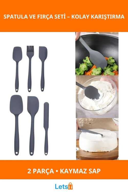 Yüksek Kaliteli Kaymaz Saplı Silikon Spatula ve Fırça Seti 6'lı