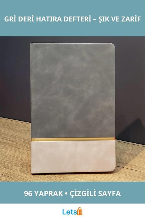 Gri Gold Detaylı Kaliteli Deri Hatıra Defteri 21x15 cm