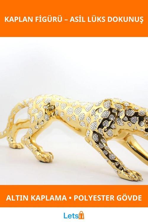 Lüks Polyester Kaplan Figürü 75 cm Altın Kaplama Dekoratif Heykel