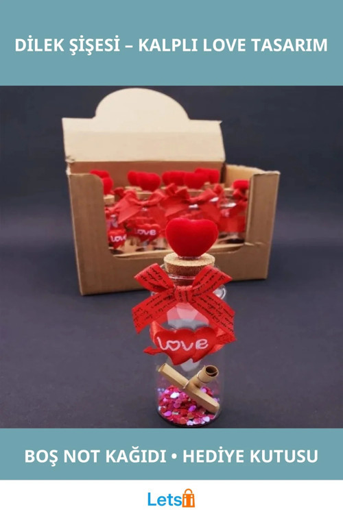 Kalp Figürlü Dilek Şişesi Hediye Seti 10 cm