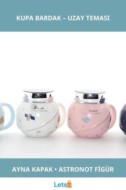 Ayna Kapaklı Astronot Tasarımlı Dayanıklı Porselen Kupa Bardak
