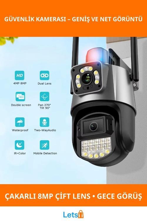 Çakarlı Çift Lensli Su Geçirmez Dış Mekan Güvenlik Kamerası