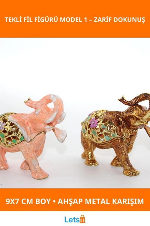 Swarovski Taşlı Zarif Tekli Fil Figürü Ahşap Metal 9x7 cm