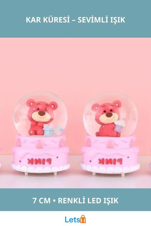 7 Cm Ayıcıklı Işıklı Kar Küresi Dekoratif Hediye