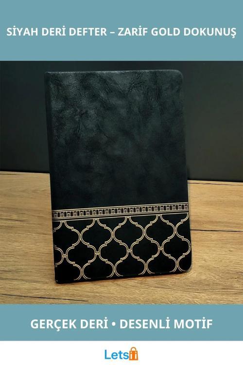 Gold İşlemeli Şık Siyah Deri Defter 21 x 15 cm 96 Yaprak