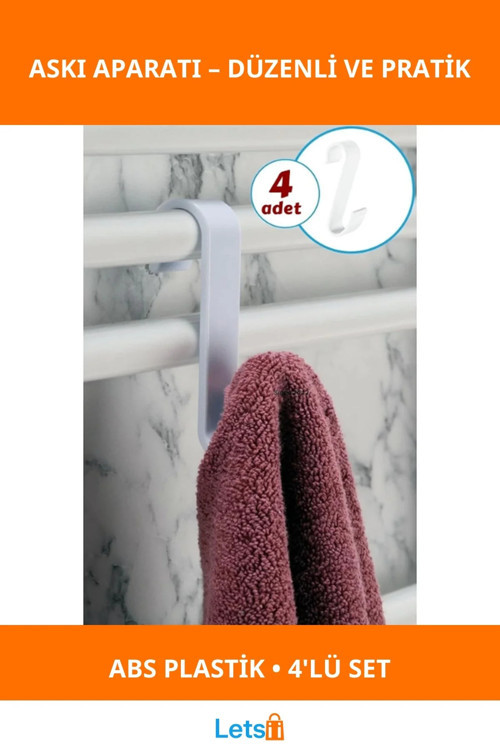 4'lü Beyaz Kanca Askı Aparatı Seti Dayanıklı ABS Plastik