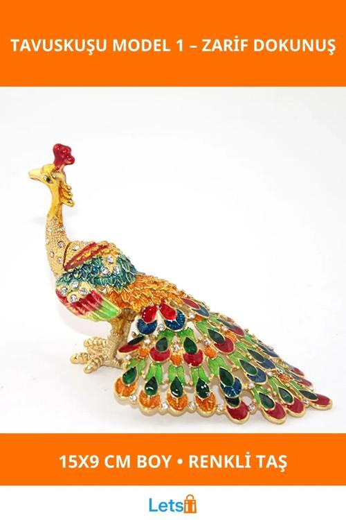 Swarovski Taşlı Şık Tavuskuşu Figürü 15x9 cm