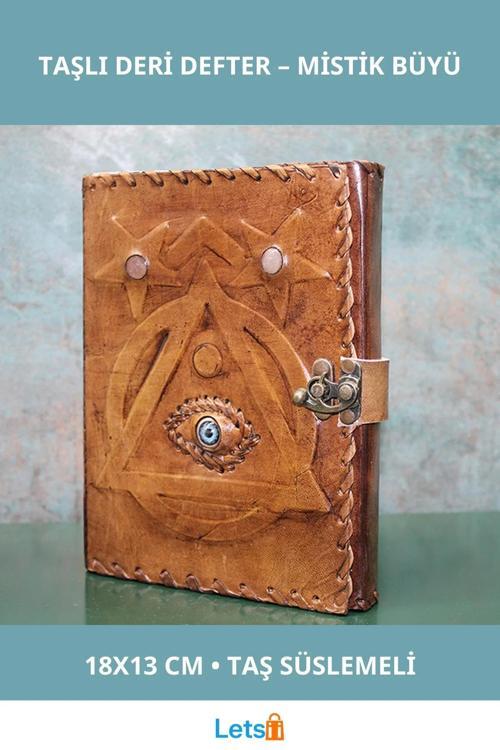 Taşlı Deri Defter Mistik Tasarım 18x13 cm