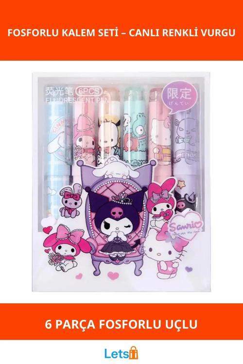 6'lı Fosforlu Kalem Seti Hello Kitty Kuromi Temalı