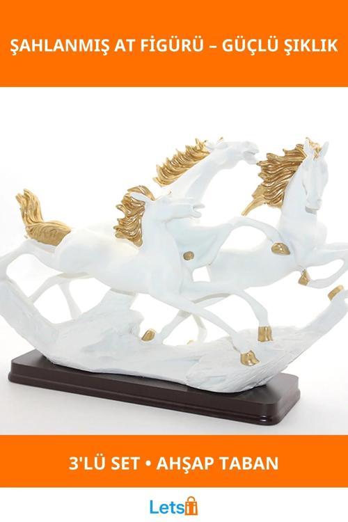 Polyester 3'lü Şahlanmış At Figürü Estetik Dekoratif Aksesuar