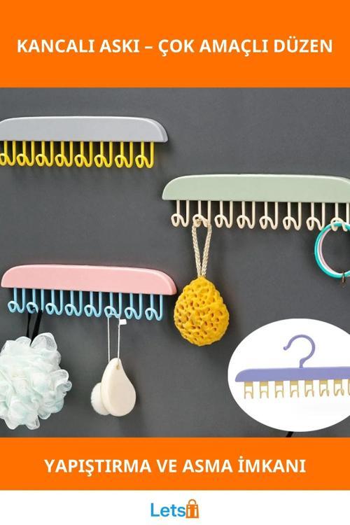 Kancalı ve Yapışkanlı Mutfak Banyo Dolap Askısı