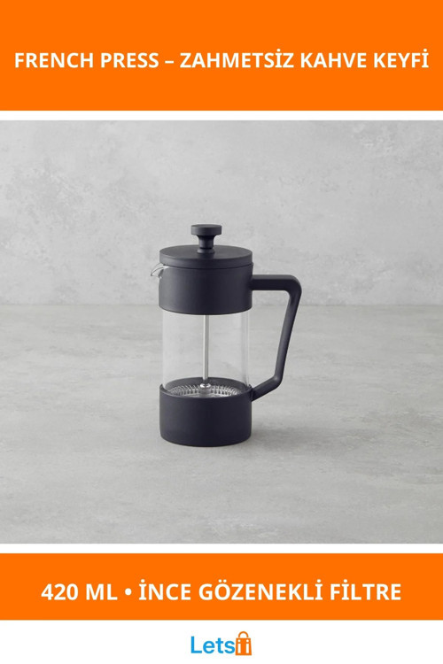 Siyah 420 ml Kapasiteli Estetik French Press