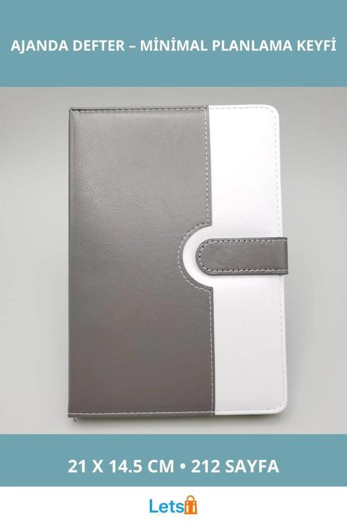 Tarihsiz Ajanda Defter Beyaz Gri 21x14.5 cm Termo Deri A5