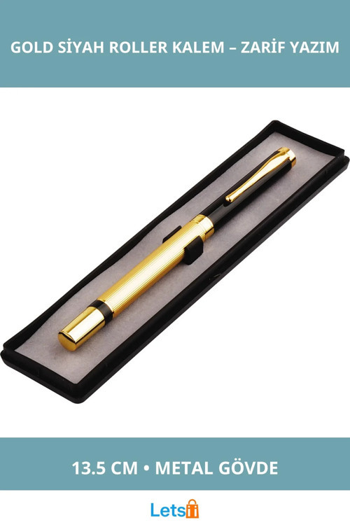 Kutulu Metal Roller Kalem Altın Siyah 13.5 cm