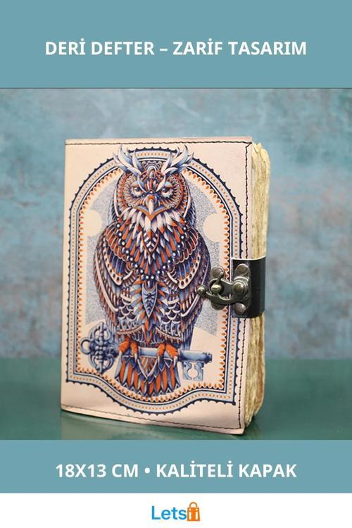 Baykuşlu Şık Deri Defter 18x13 cm Yazı ve Not Alma