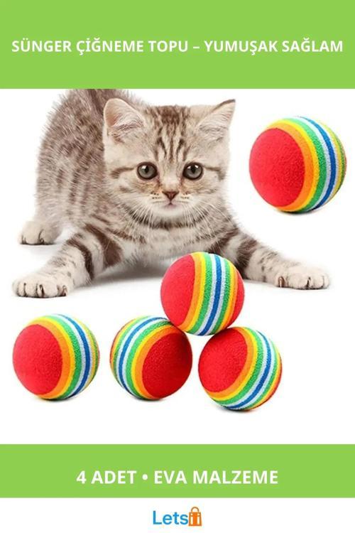 Yumuşak Dayanıklı Sünger Kedi Köpek Oyun Topu 4 Adet