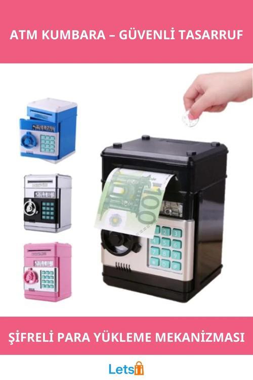 Şifreli ATM Kumbara Işıklı Sesli Uyarı Geniş Hazne 4 Haneli Şifreli Kasa
