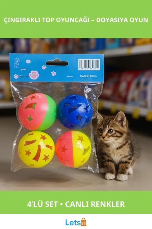 Renkli Çıngıraklı Top Kedi Oyuncağı 4 Adet