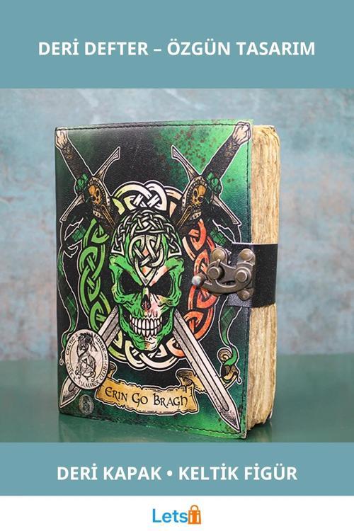 Kurukafa Deri Defter Kılıç ve Keltik Sembollerli El Yapımı Defter
