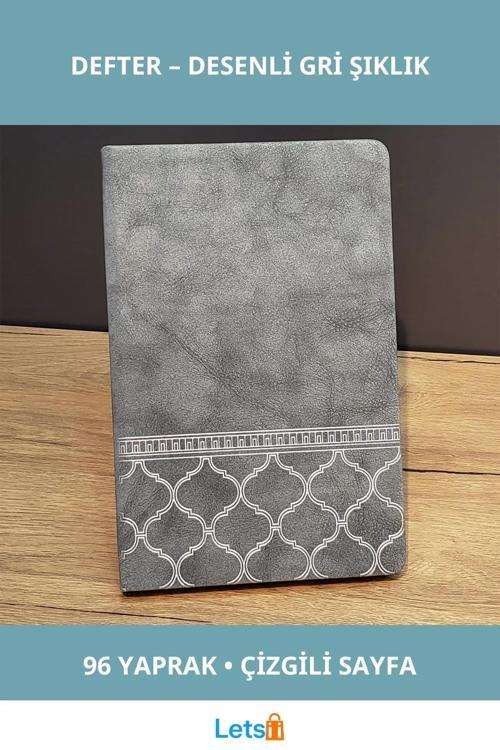 Desenli Gri Renk Kaliteli Deri Defter Şık ve Modern