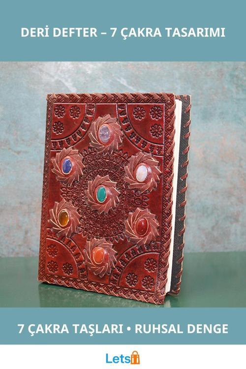 7 Çakra Taşlı Deri Defter 20x15 cm