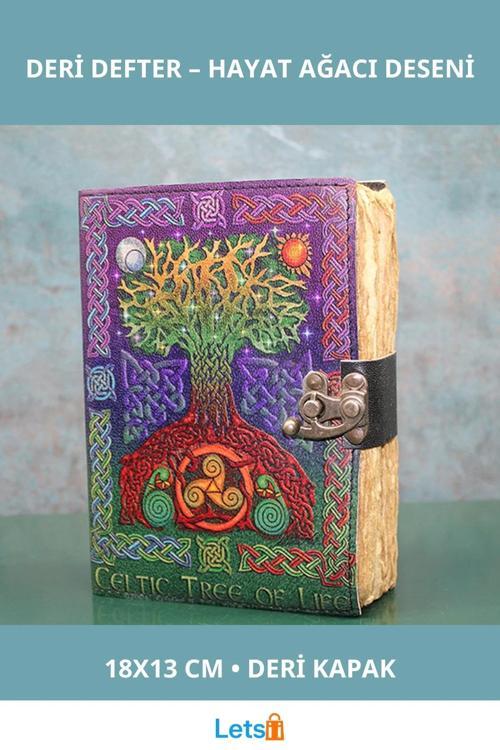 Hayat Ağacı Desenli Kaliteli Deri Defter 18x13 cm