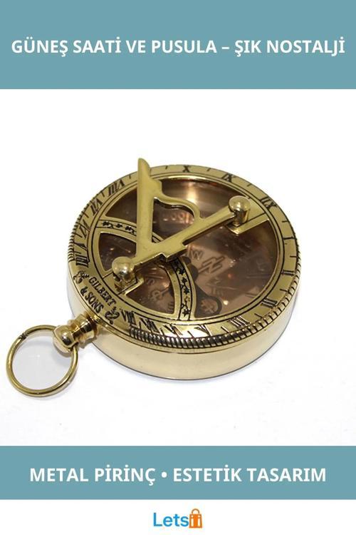 Pirinç Güneş Saati Denizci Tarzı Zarif Dekoratif Pusula