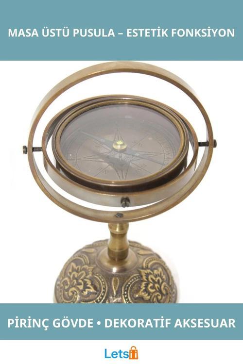 Pirinç Şık Masa Üstü Pusula Dekoratif Objeleri