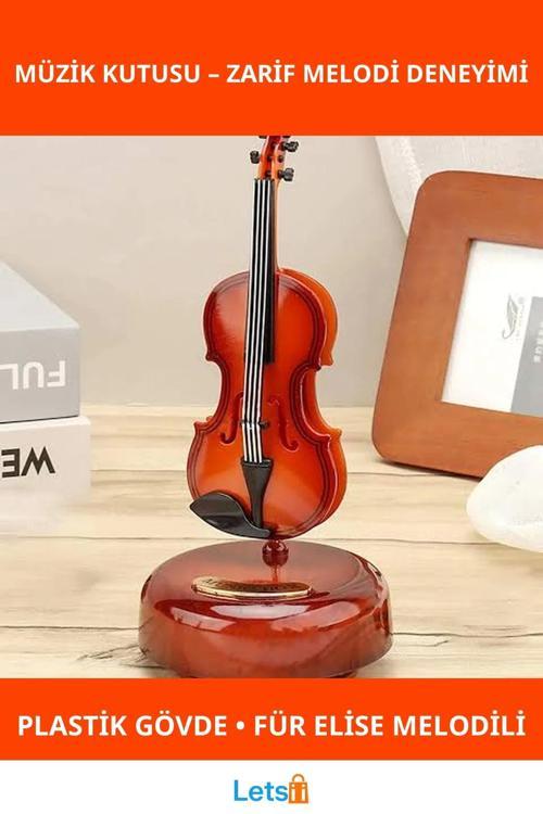Ahşap Görünümlü Müzik Kutusu Hareketli Keman Şeklinde Für Elise Melodili
