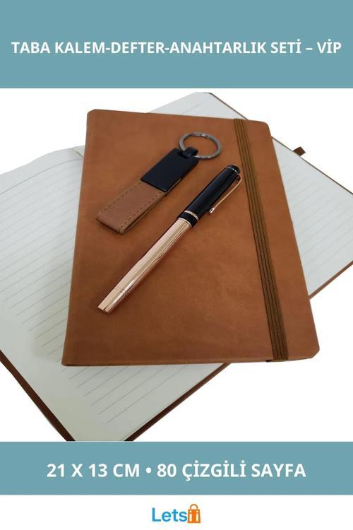 Özel Taba Rengi Şık Kalem Defter ve Anahtarlık Seti