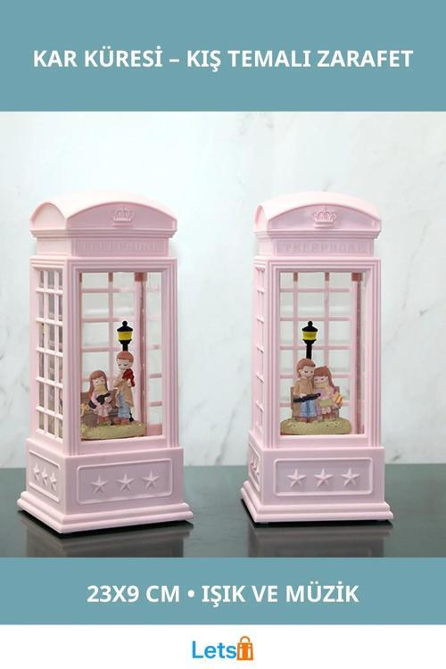 Işıklı Müzikli Telefon Kulübeli Kış Masalı Kar Küresi 23x9 cm