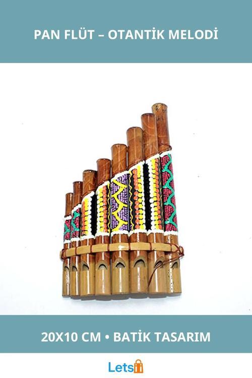 Şık Bambu Batıklı Pan Flüt 20x10 cm Doğal Müzik Aleti