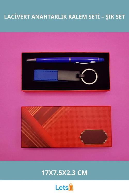 Kırmızı Kutulu Lacivert Tükenmez ve Touchpen Anahtarlık Kalem